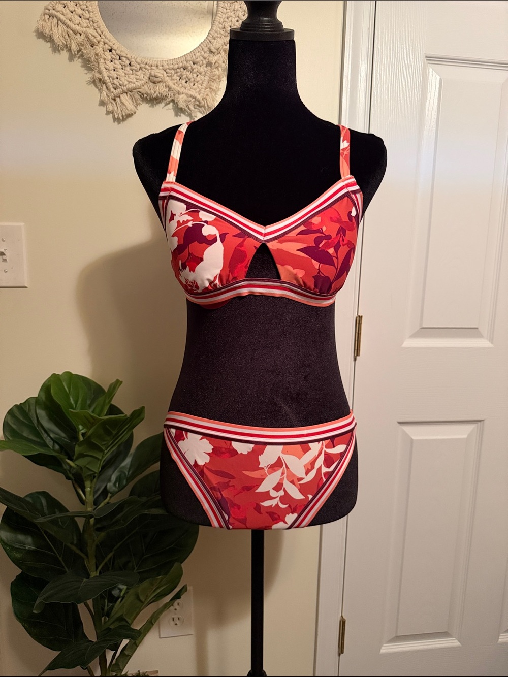 Adore Me Red Floral Strappy Bikini Set